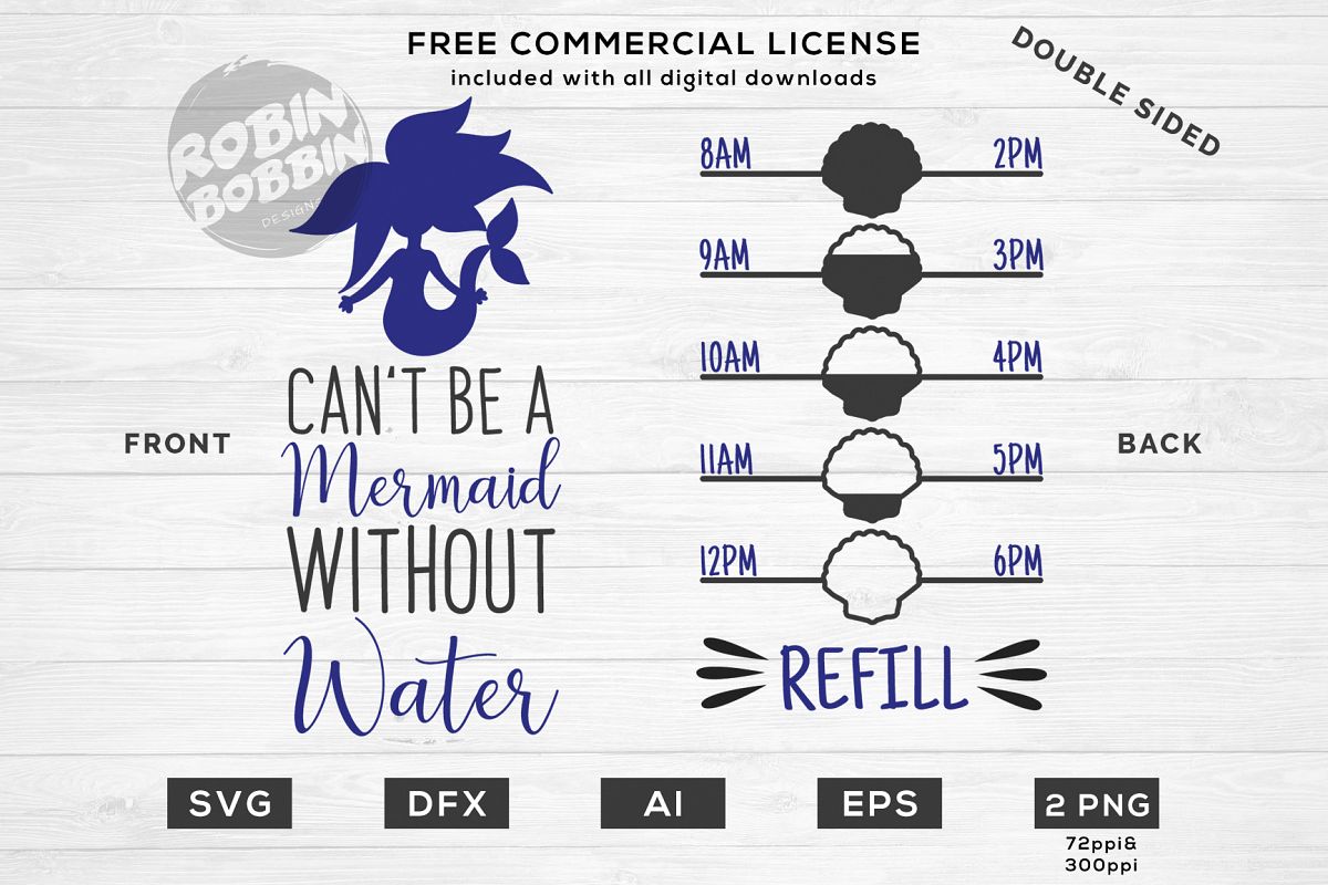 Can't Be Mermaid Without Water - Double Sided SVG Design example image 1