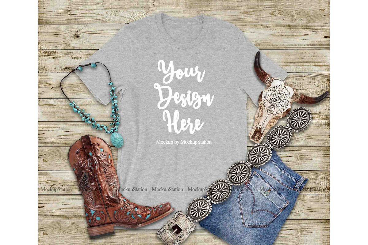 Western Athletic Heather T-Shirt Mock Up, Bella Canvas 3001 example image 1