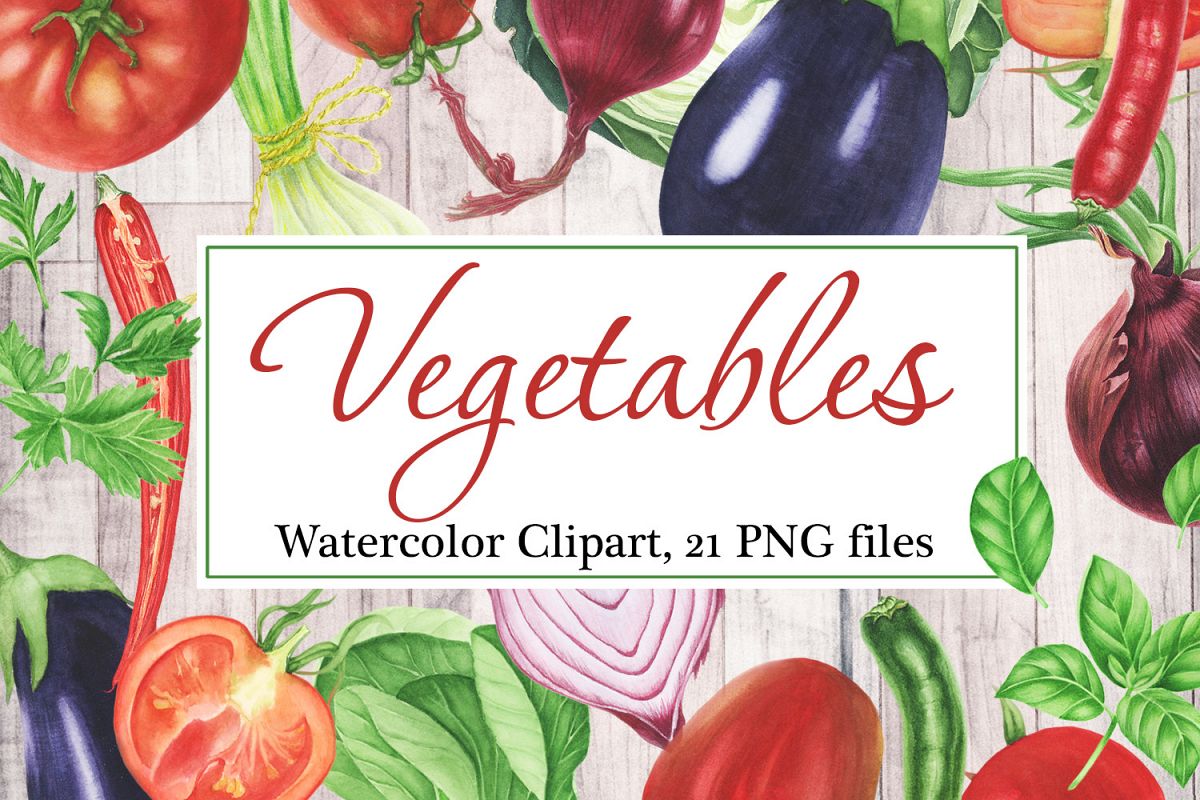 Watercolor Vegetables Clipart example image 1