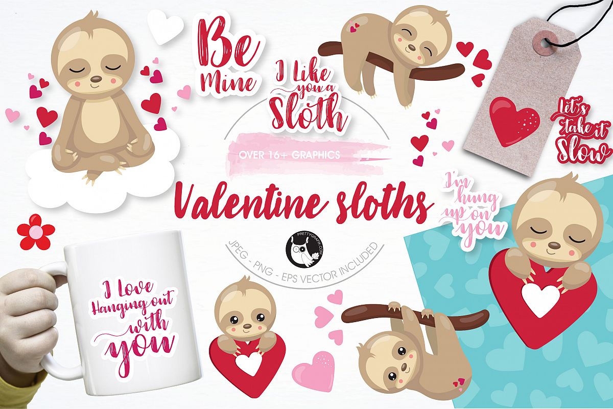 Valentine sloths graphics and illustrations example image 1