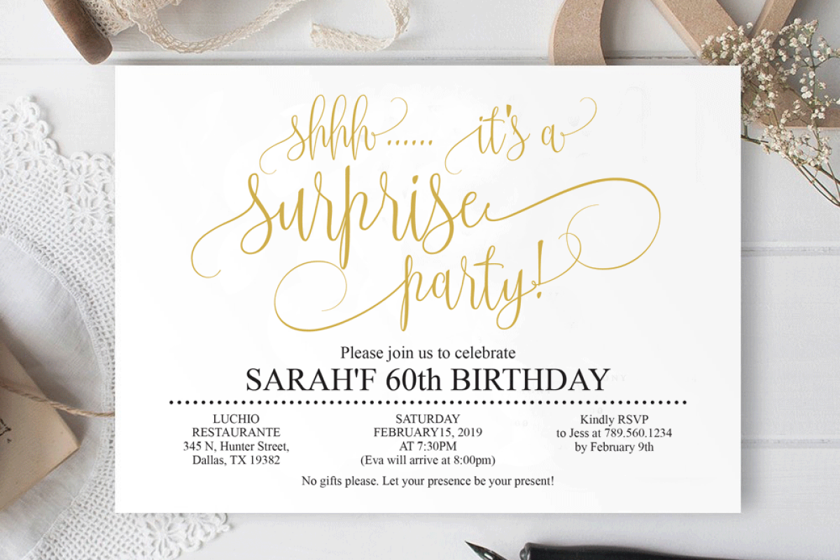 Gold Surprise Birthday Invitation 60th Party Gold Surprise Birthday Invitation 60th Party