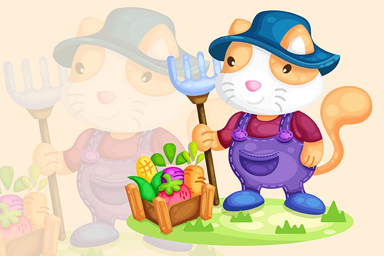 cute cat farmer harvesting vegetable illustration example image 1