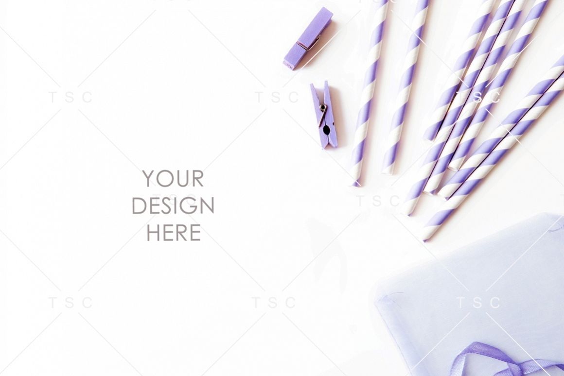 Lilac Clips and Paper Straw Stock Photo example image 1