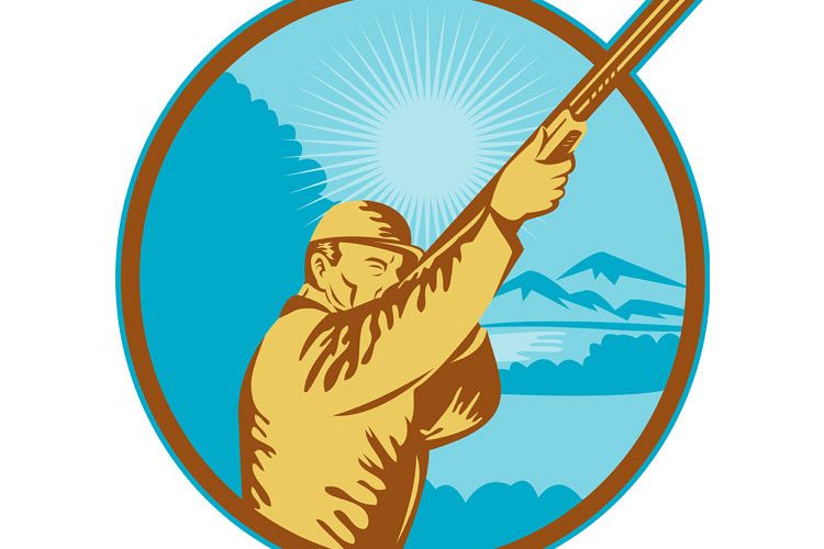 Hunter with shotgun rifle and mountains example image 1