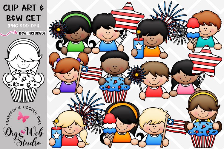 Clip Art / Illustrations - 4th of July Topper Kids example image 1