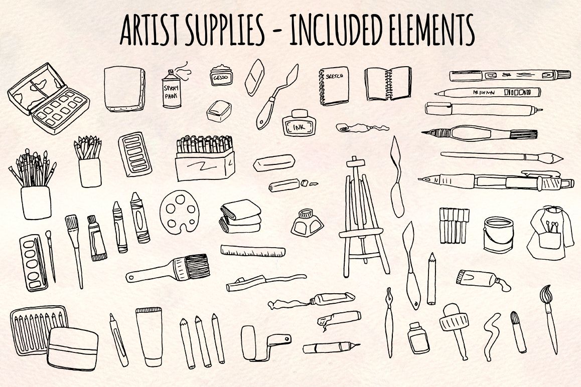 Art, Paint Brushes and Painting 59 Vector Sketch Elements example image 1