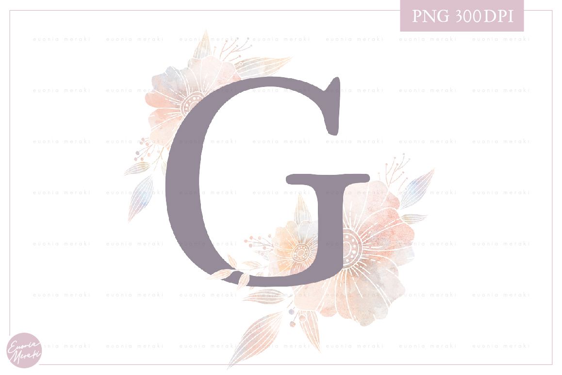 Letter G Floral MONOGRAM - Elegant Flower Initials example image 1