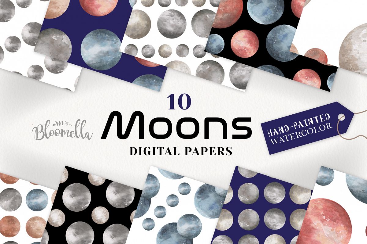 Moon Seamless Patterns Digital Papers Space Galaxy example image 1