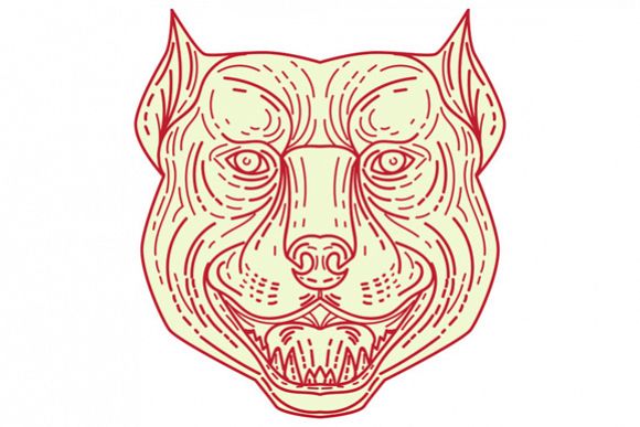 Pitbull Dog Mongrel Head Mono Line example image 1
