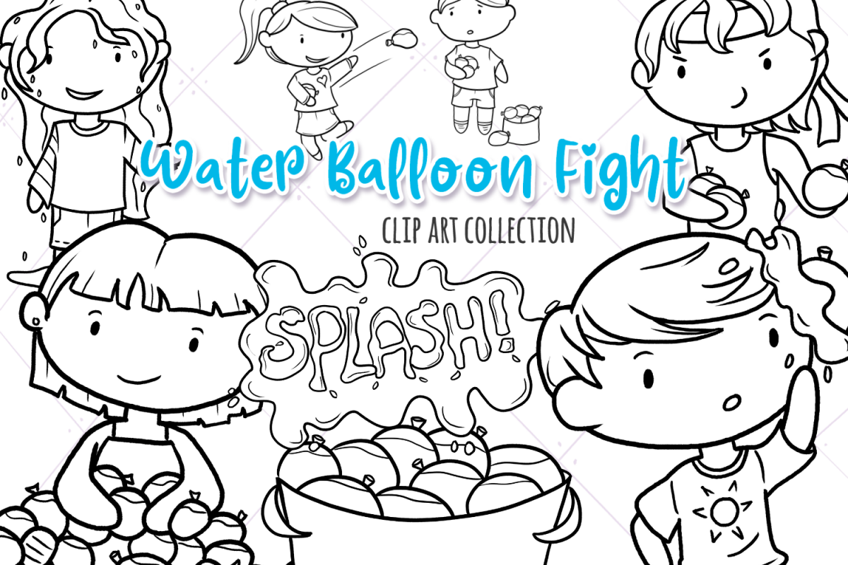 Water Balloon Fight Digital Stamps example image 1