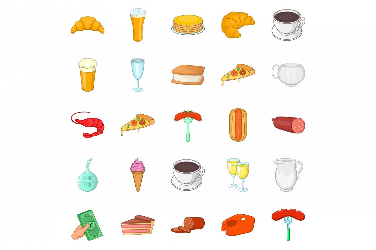 Pizzeria icons set, cartoon style example image 1