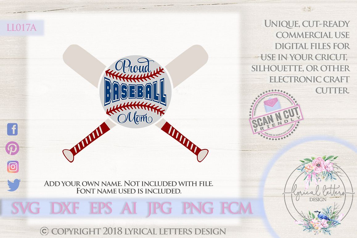 Proud Baseball Mom with Baseball Bats SVG DXF Cut File LL017 example image 1