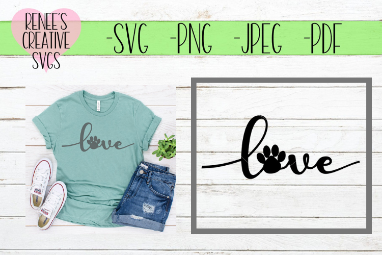 Love With Paw Print | LOVE | SVG Cutting File example image 1