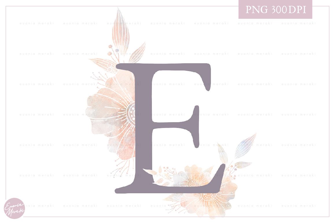 MONOGRAM Letter E Elegant Floral Monogram - Flower alphabet example image 1
