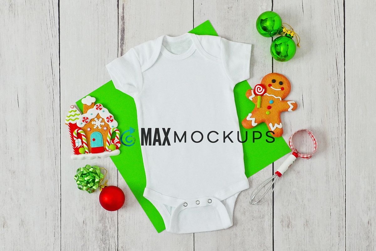 Download Baby bodysuit Mockup, Christmas, styled flatlay, stock photo