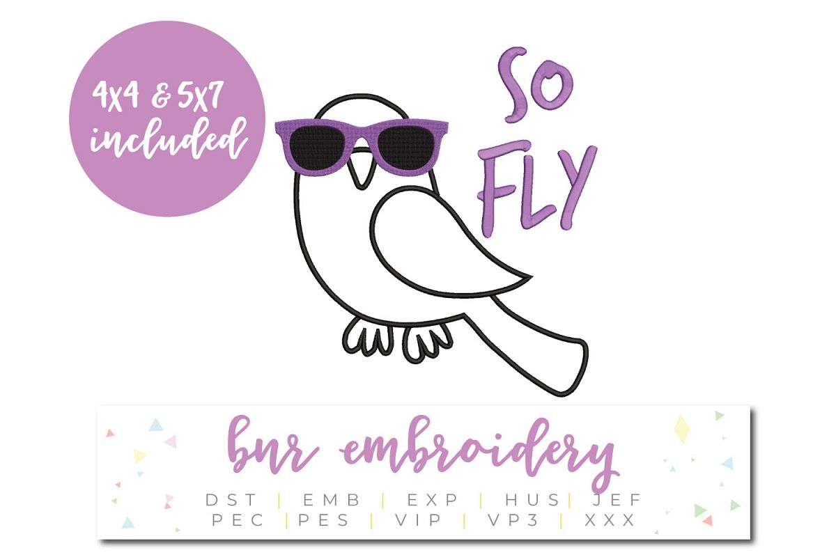 So Fly Machine Embroidery Design, Bird Embroidery example image 1