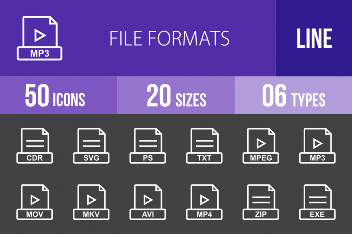 50 File Formats Line Inverted Icons example image 1