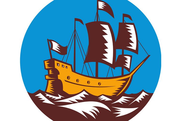 Galleon tall ship sailing retro woodcut example image 1