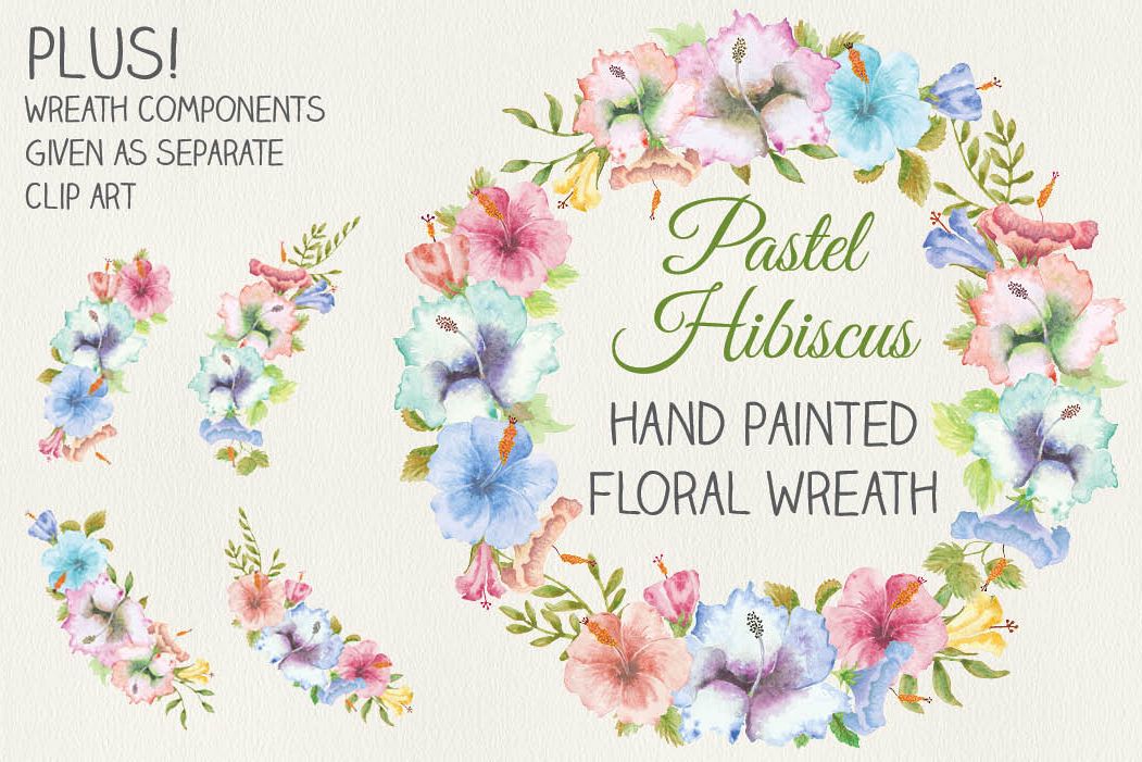 Wreath of Hibiscus flowers in pastel shades example image 1