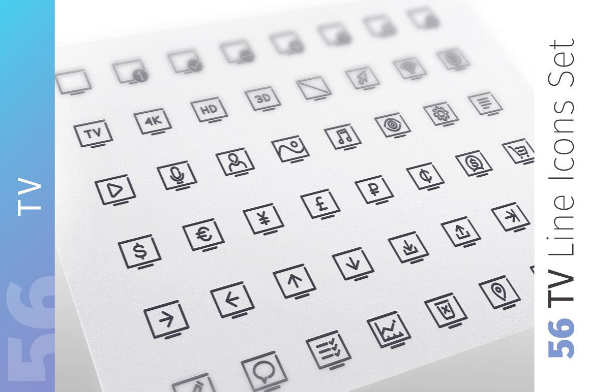 TV Line Icons Set example image 1