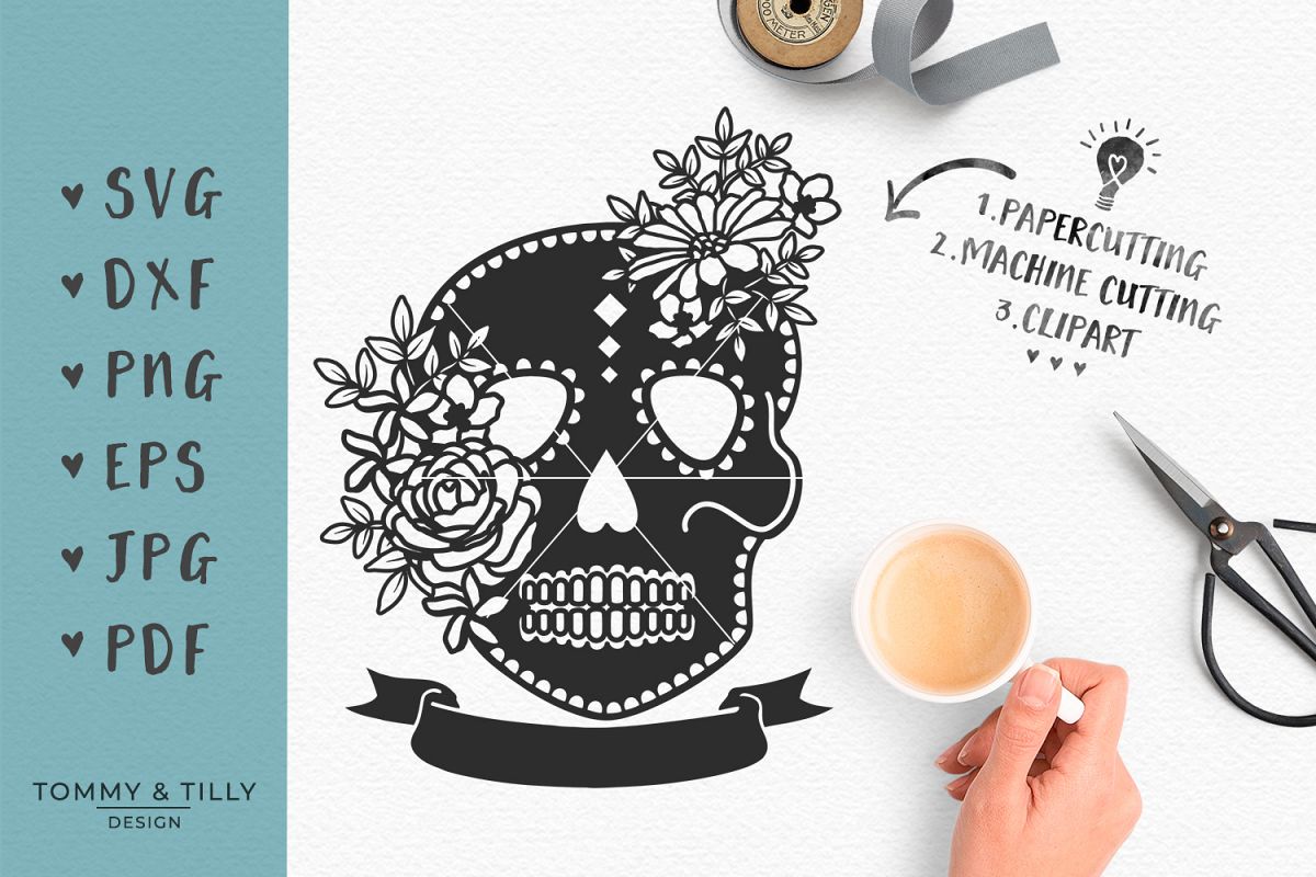 Download Floral Sugar Skull - SVG EPS DXF PNG PDF JPG Cutting File