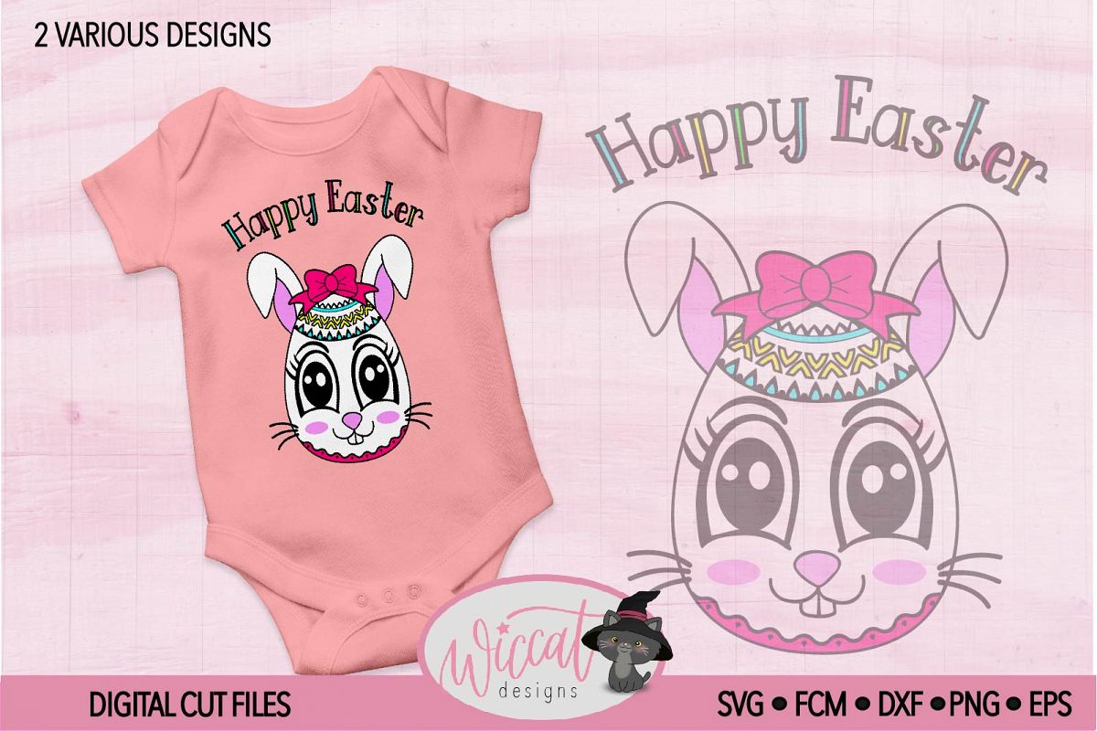 Easter egg with Bunny face svg, Girl bunny face svg cut file example image 1