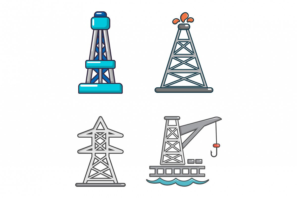 Tower icon set, cartoon style