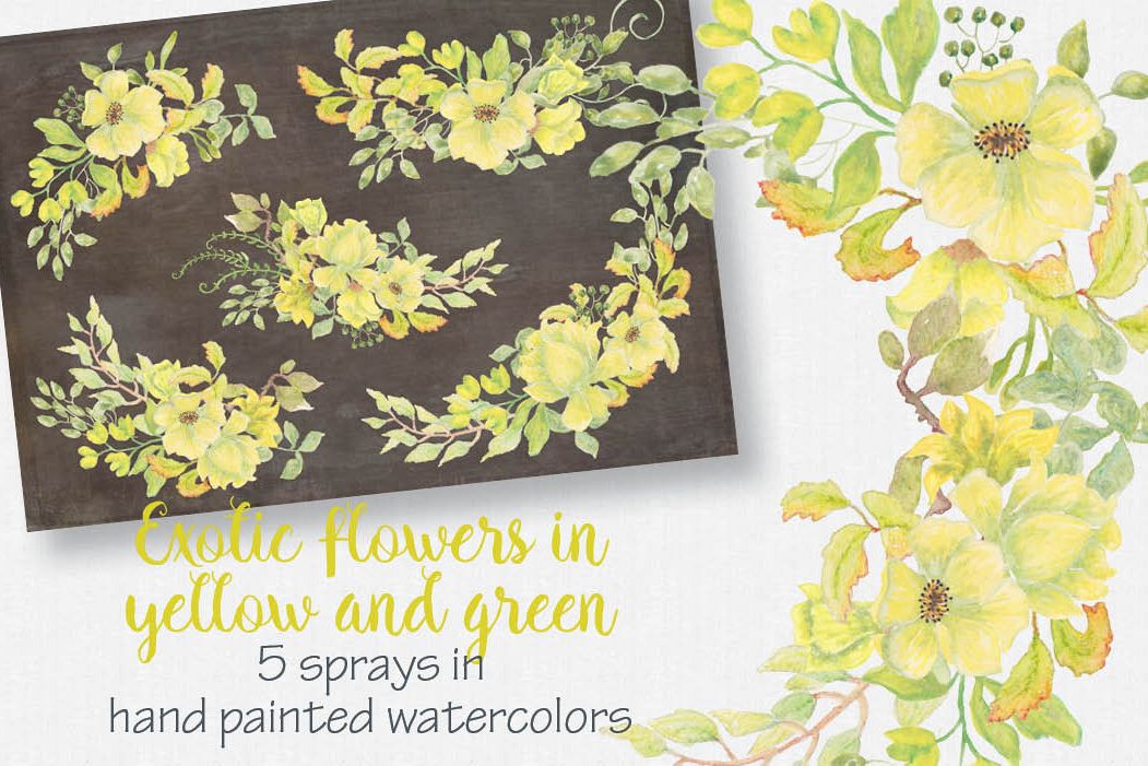 Exotic watercolor flowers: 5 sprays example image 1