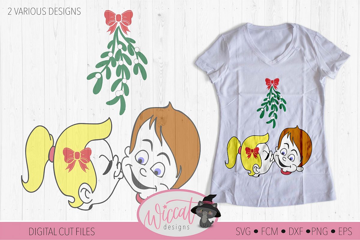 Mistletoe kisses, Girl and Boy mistletoe svg, Couple shirt example image 1