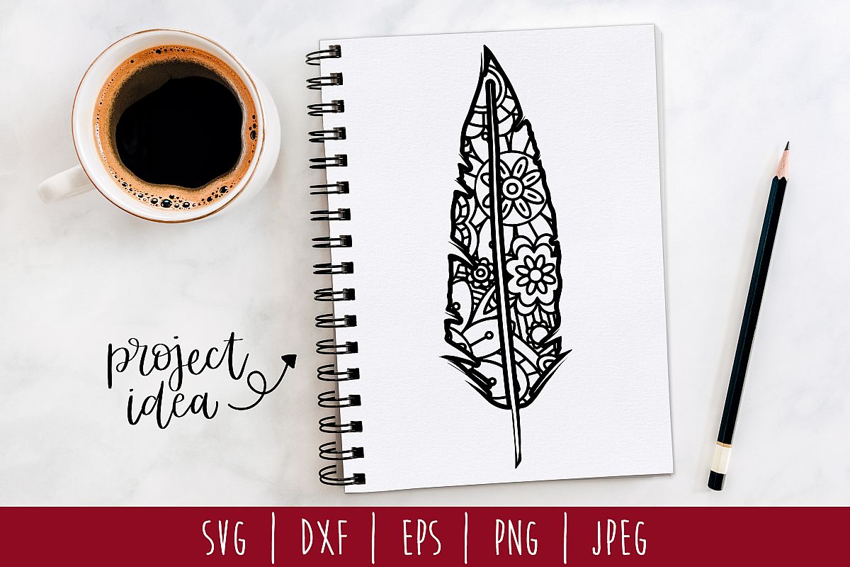 Zentangle Feather SVG, DXF, EPS, PNG JPEG example image 1