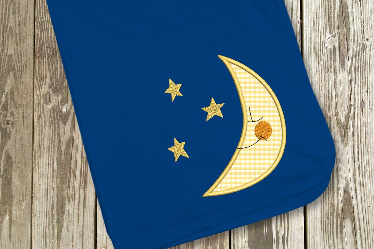 Moon and Stars Applique Embroidery Design example image 1