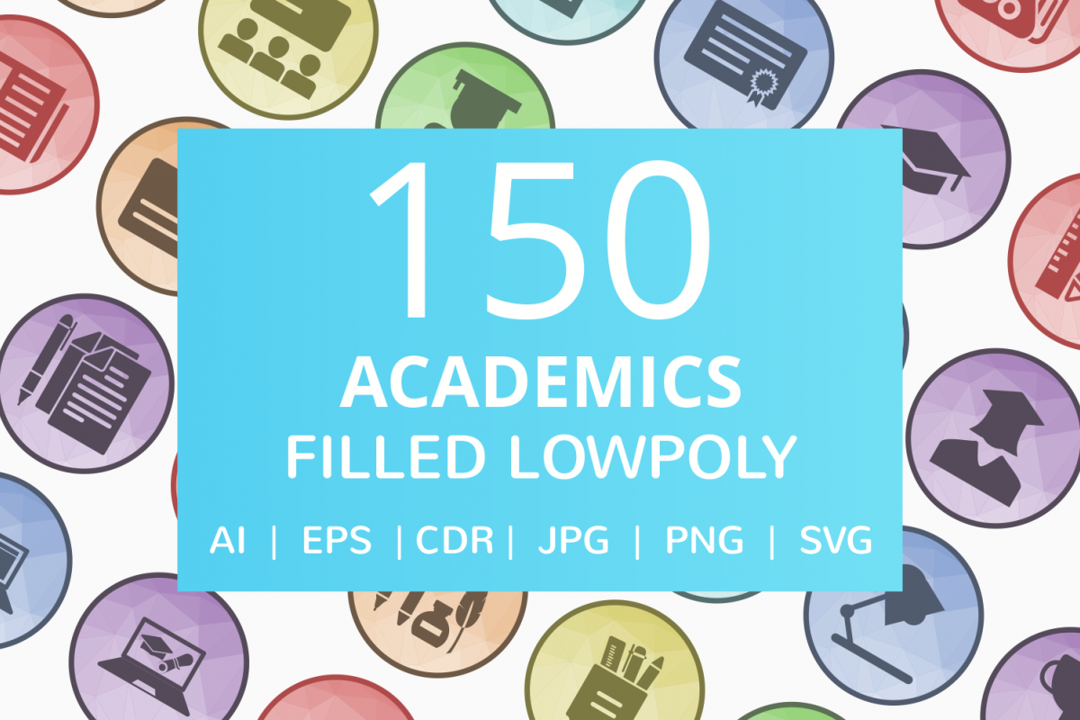 150 Academics Filled Low Poly Icons example image 1