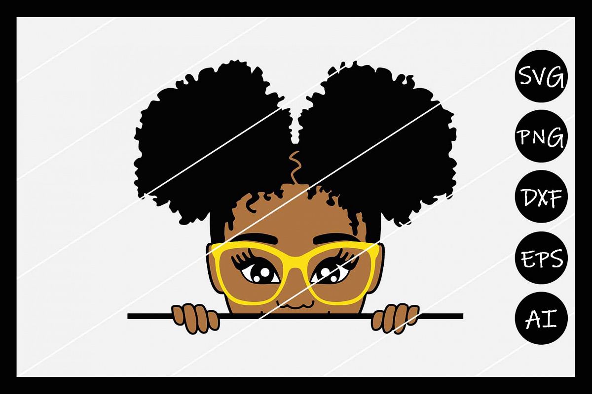 African American Afro Girl Puff SVG, Silhouette Cameo, Cut example image 1