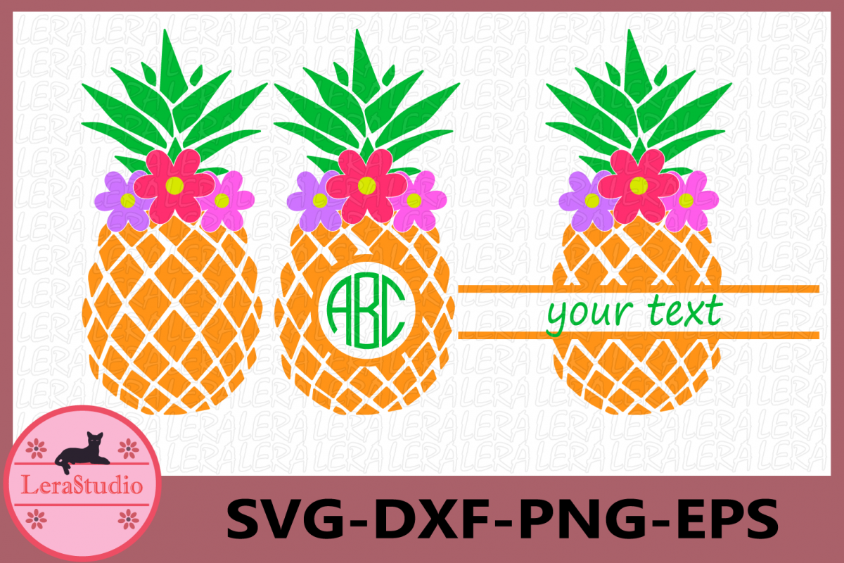 Pineapple with Flower Svg, Pineapples SVG, Monogram Svg example image 1