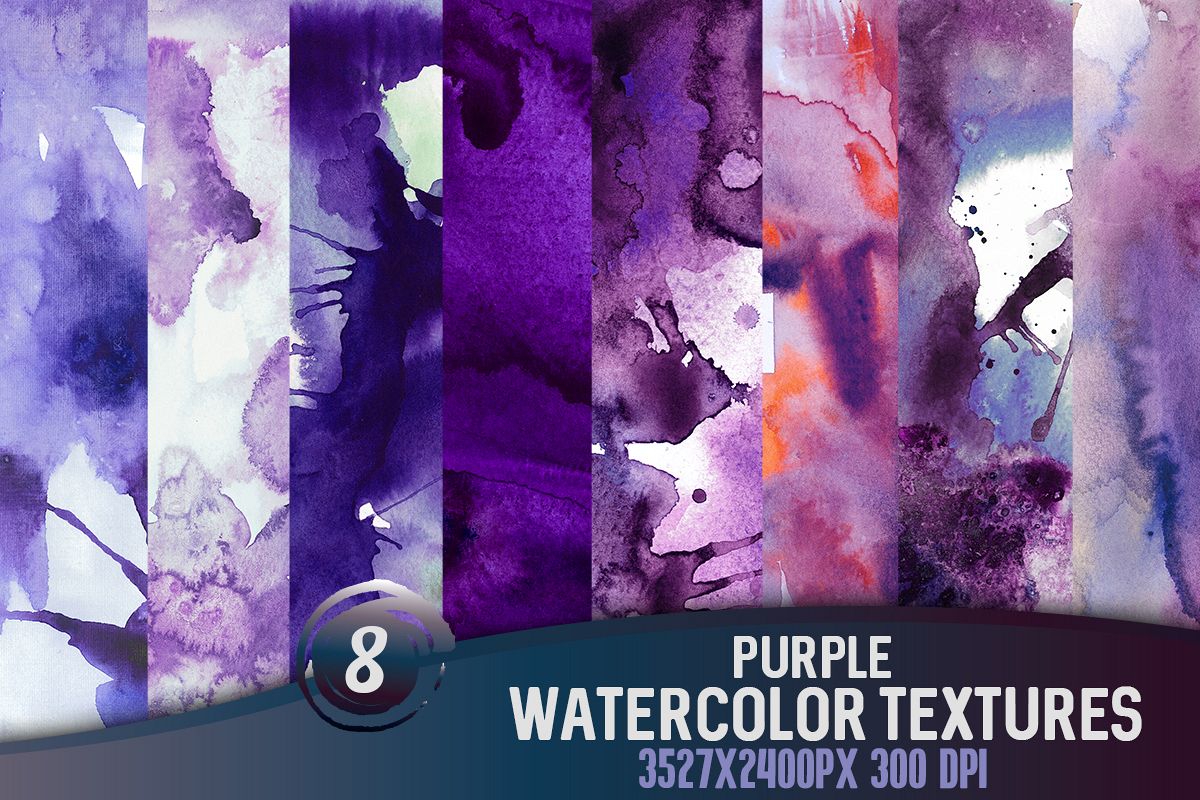 8 Purple watercolor textures, HQ 3527x2400px 300 DPI JPG example image 1