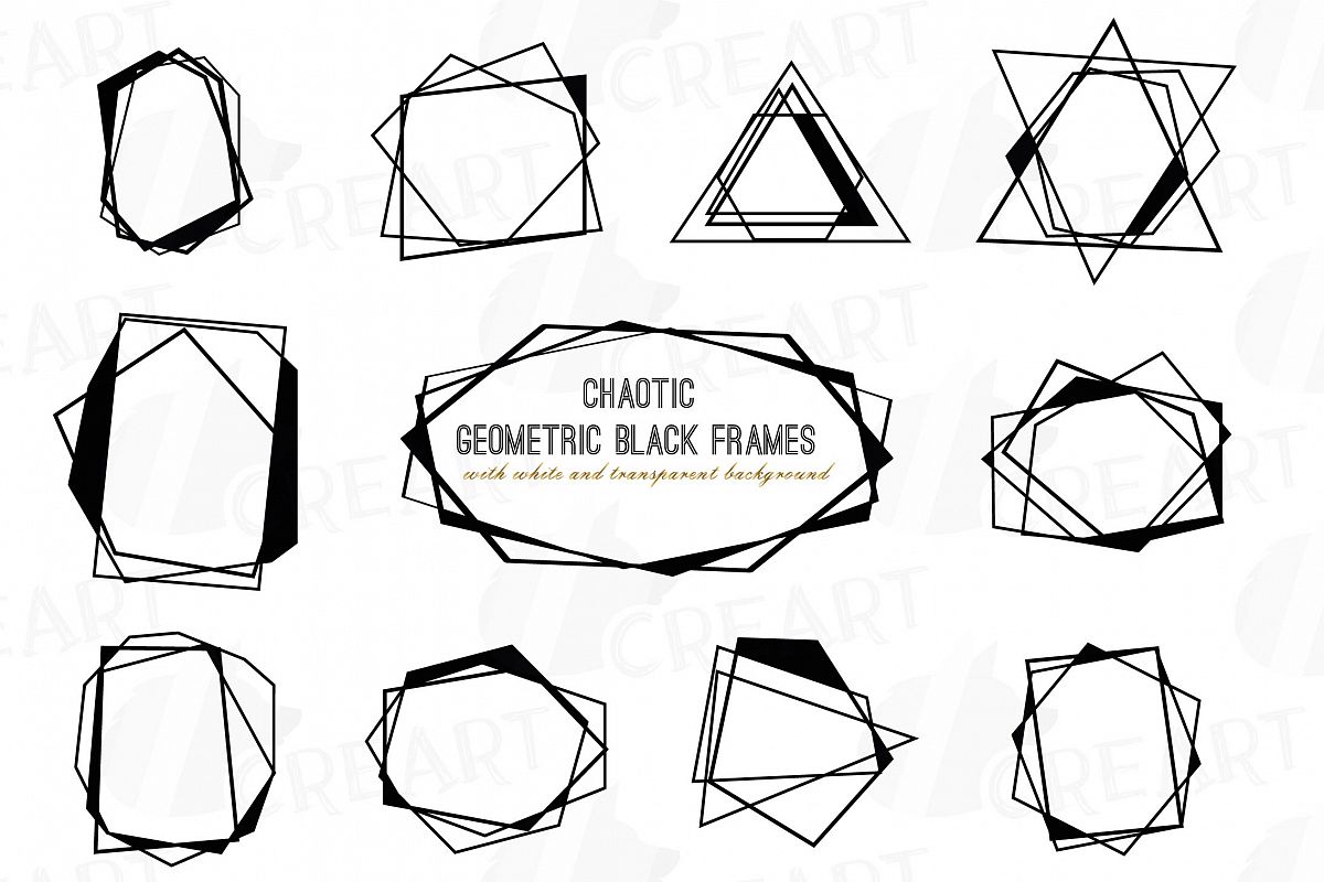 Chaotic geometric black frames, lineal frames clip art example image 1