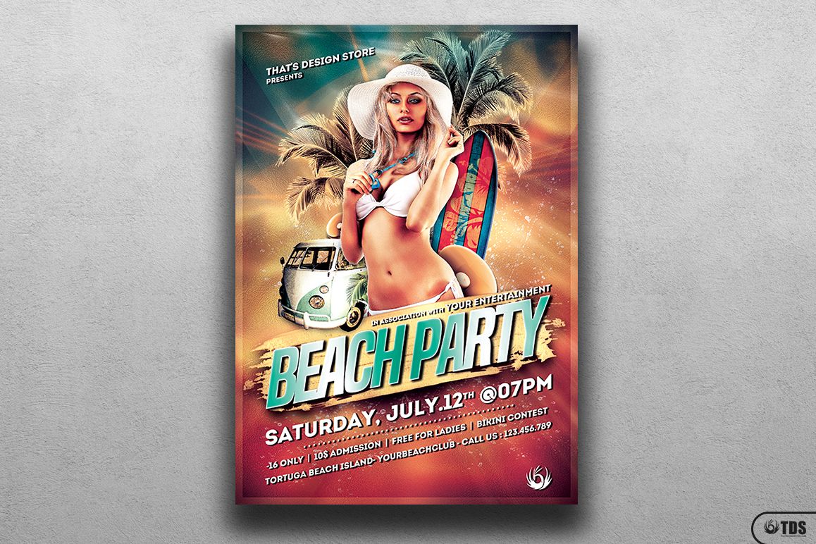 Beach Party Flyer Template V1 example image 1