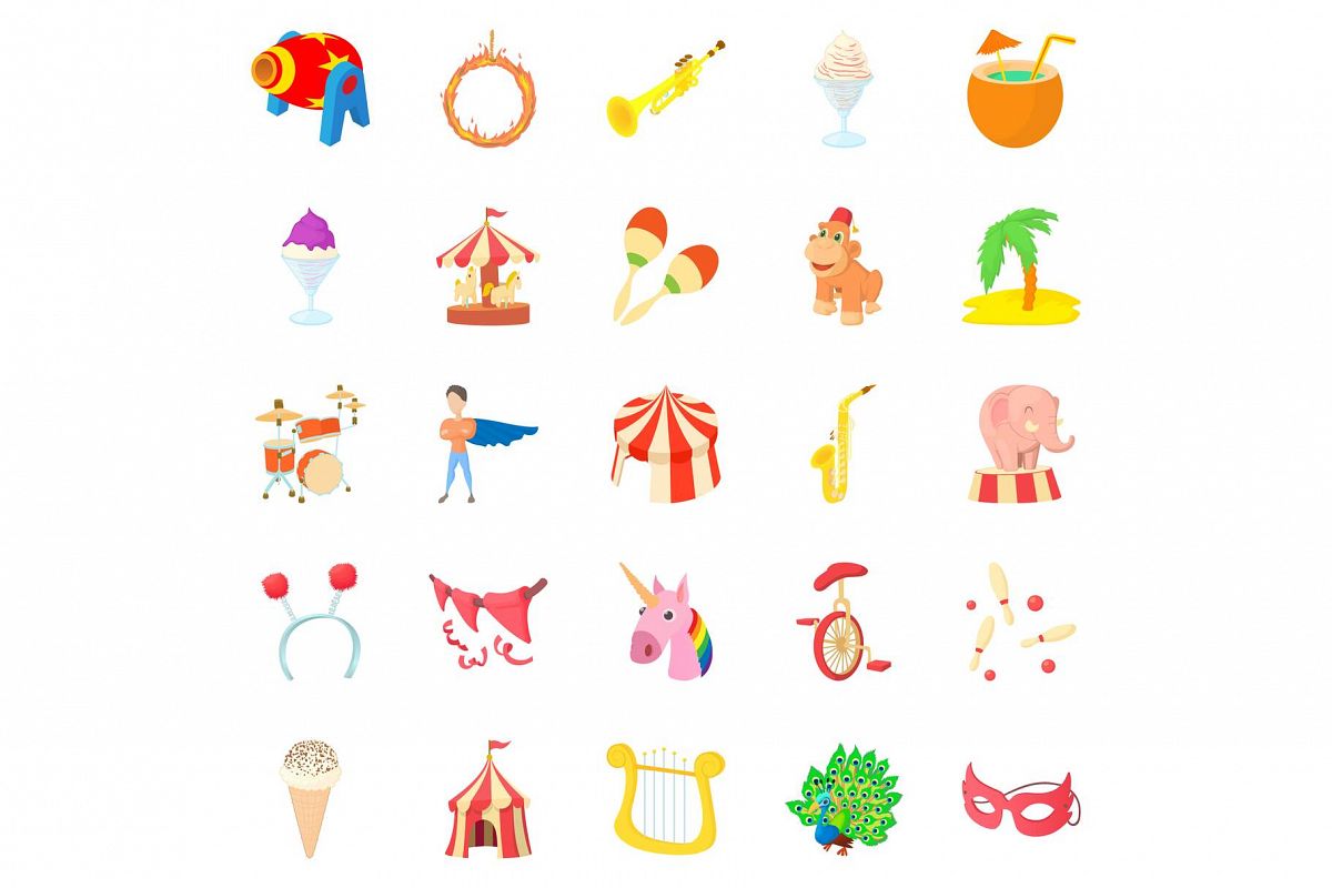 Carnival icons set, cartoon style example image 1