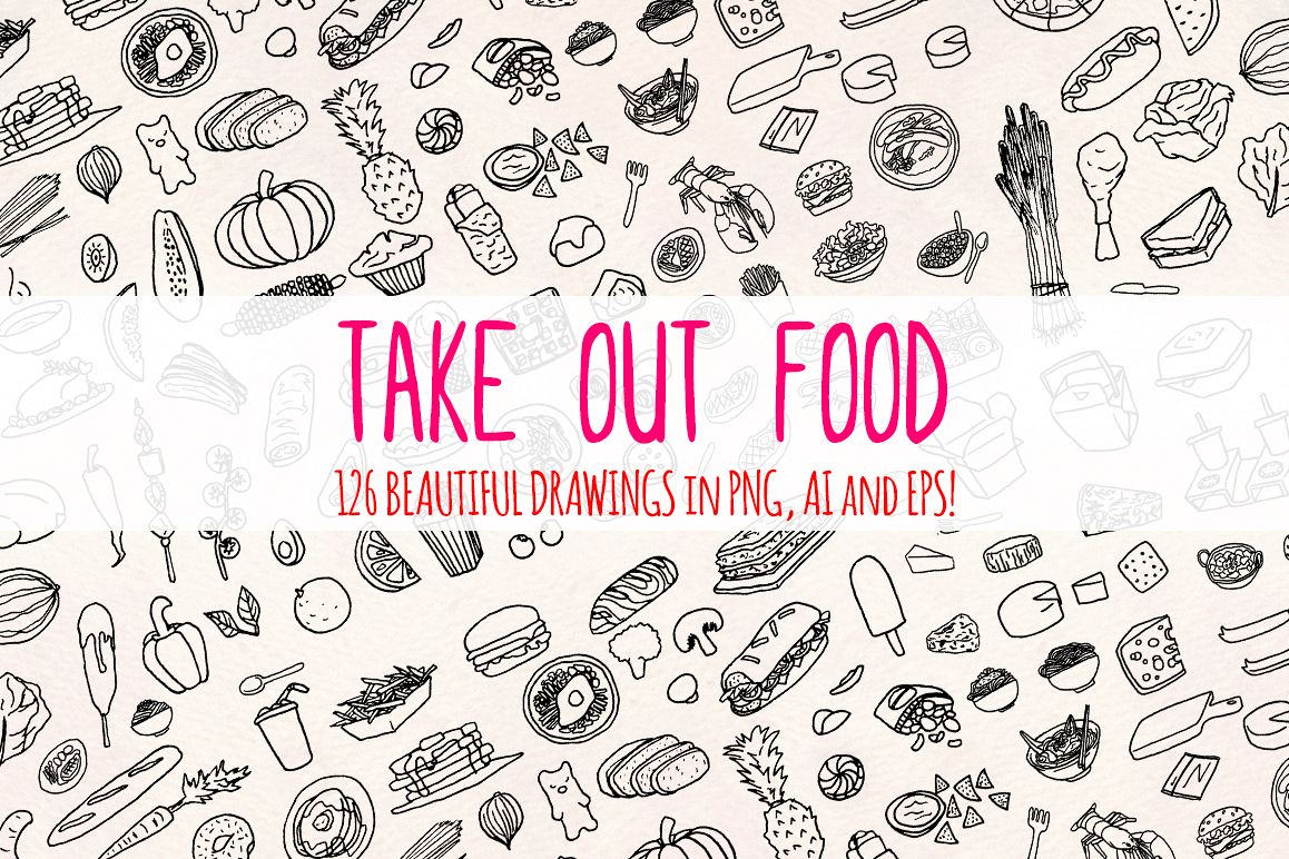 120 Hand Drawn Kitchen and Food Illustrations example image 1