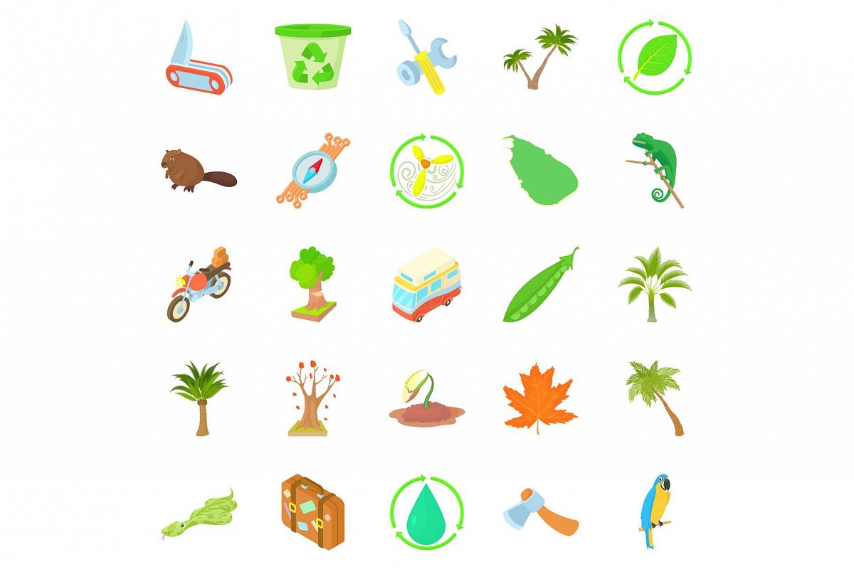 Tourist meeting icons set, cartoon style example image 1