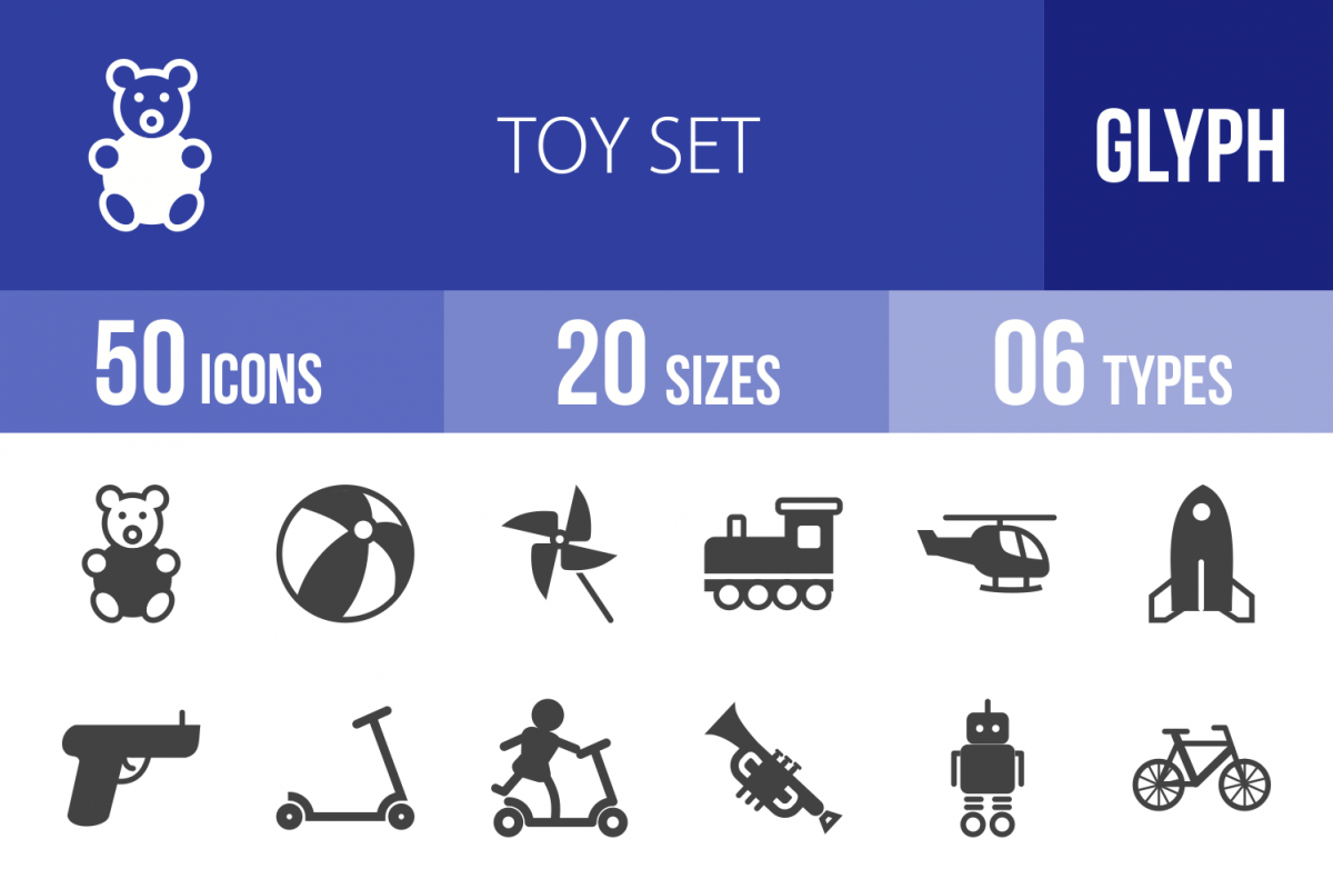 50 Toy Set Glyph Icons example image 1