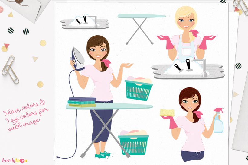 Woman chores character clip art L189 Georgia example image 1