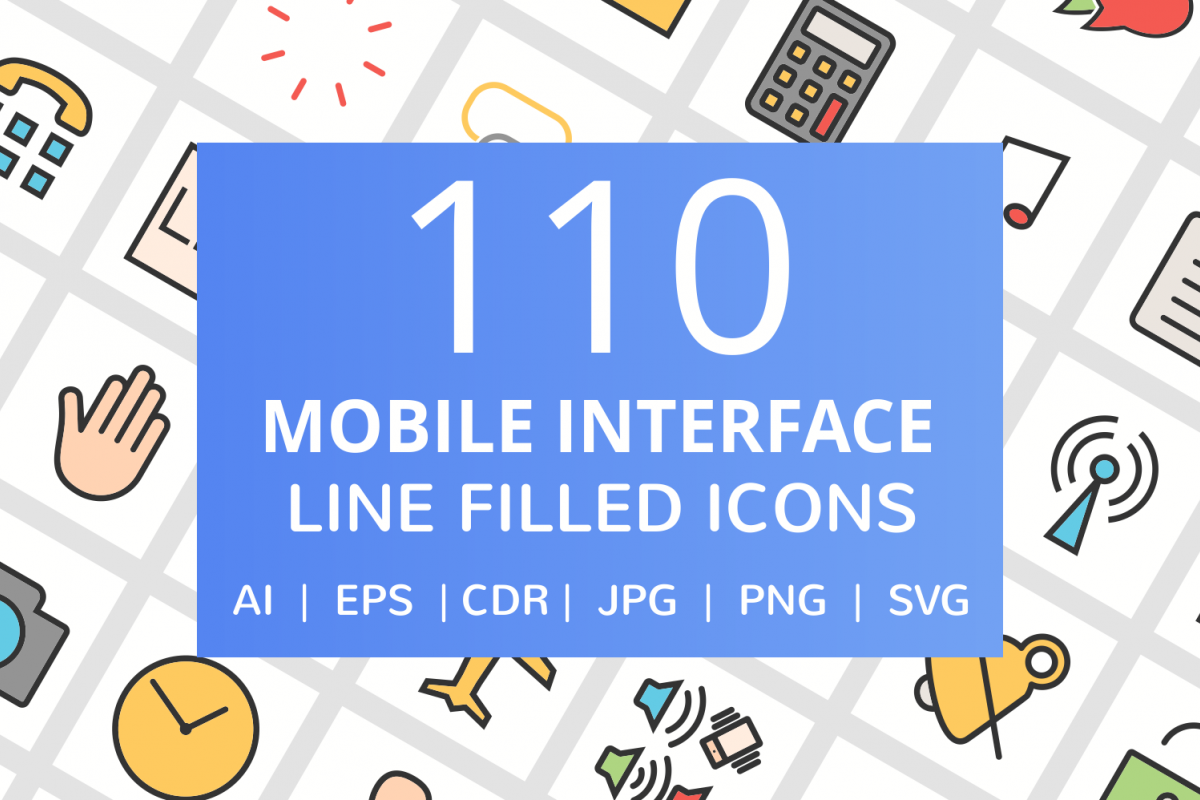 110 Mobile Interface Filled Line Icons example image 1