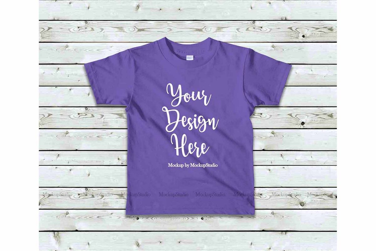 Kids Purple Tshirt Mockup, Toddler Shirt Flat Lay Mock example image 1