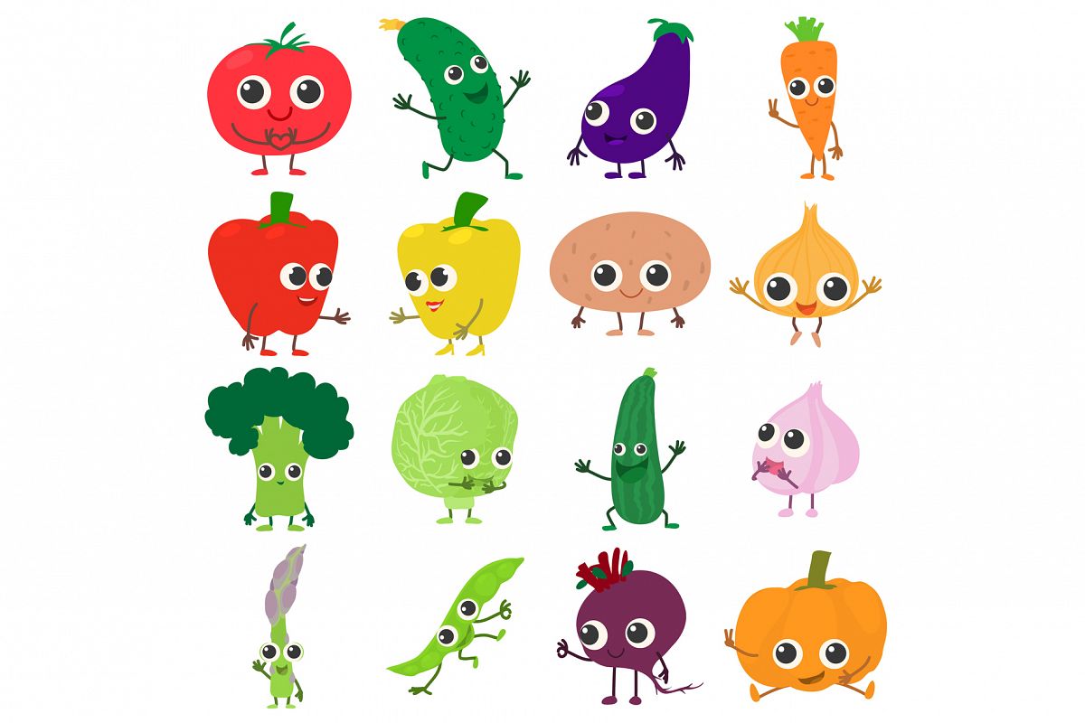 Smiling vegetables icons set, cartoon style example image 1