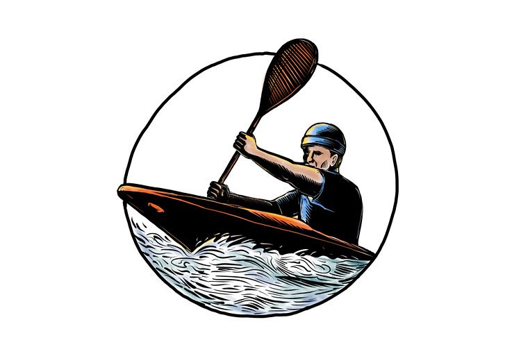 Kayak Paddler Canoe Scratchboard example image 1