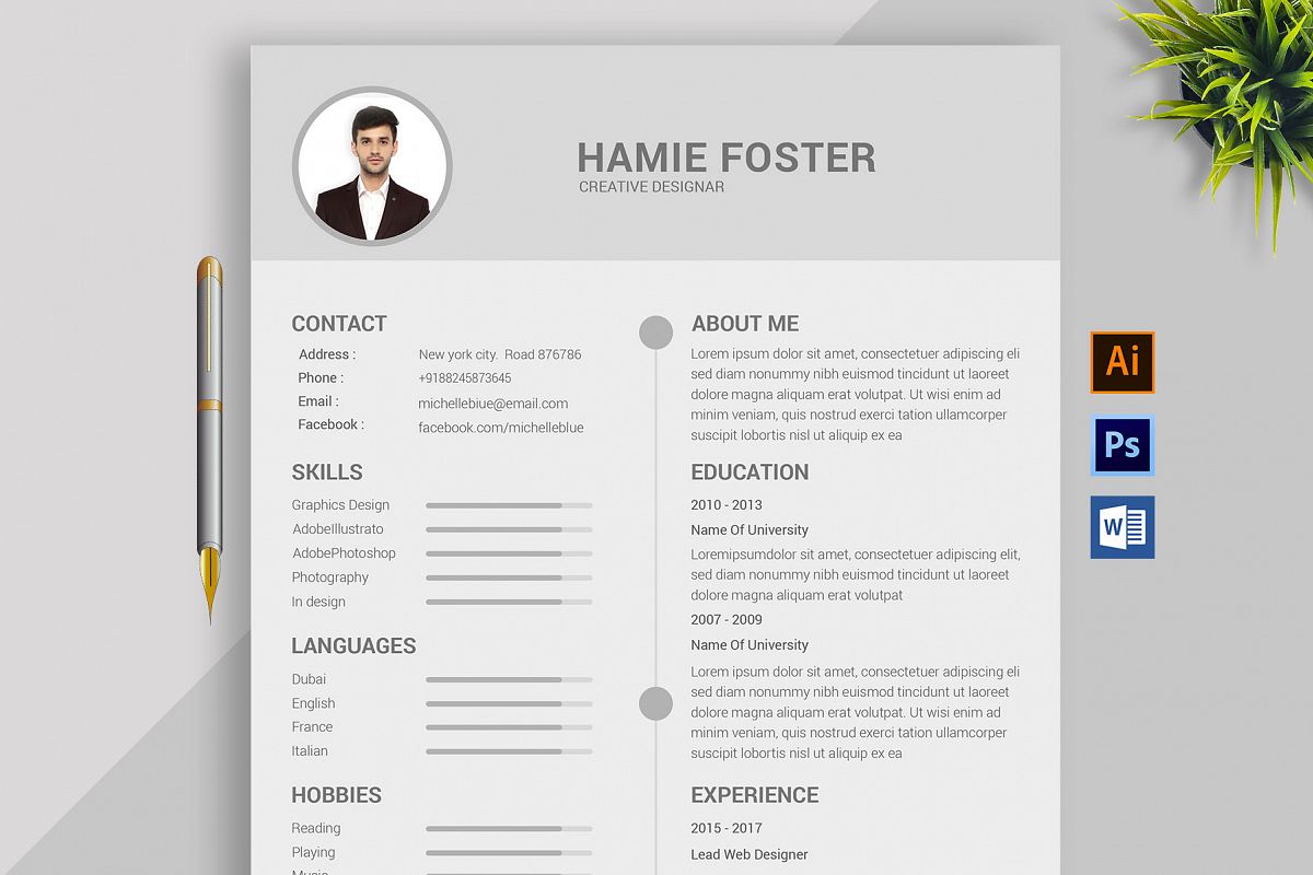 Professional Cv Resume Bonus business card Word/PSD,AI example image 1