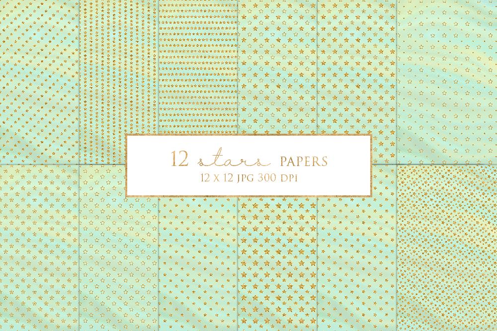 12 Gold Stars Digital Paper Pack example image 1