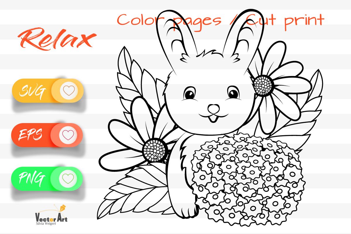 Sweet Bunny - Cut File and Coloring Page example image 1