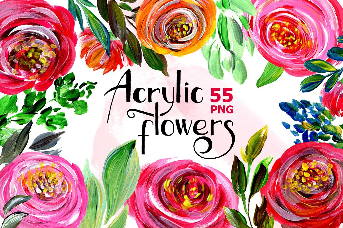 Acrylic watercolor floral set example image 1